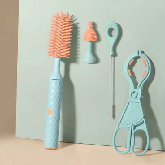 Electric Baby Bottle Brush Multipurpose Silicone Cordless Infants Babe Milk Bottle Nipple Clean Brushes with Extensions